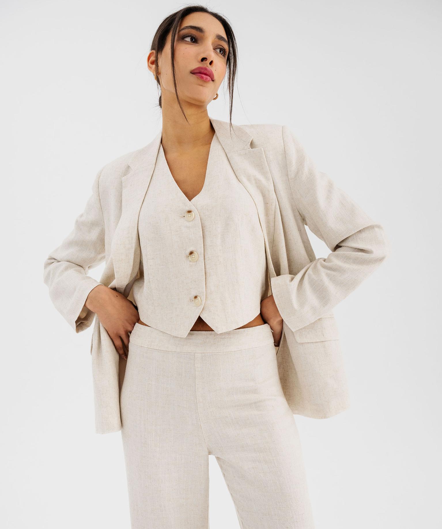 veste-beige-femme-595rfh-1.jpg Veste blazer en viscose et lin femme beige | GEMO – Image 1