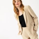 Veste blazer unie à bouton métallique femme beige | GEMO
