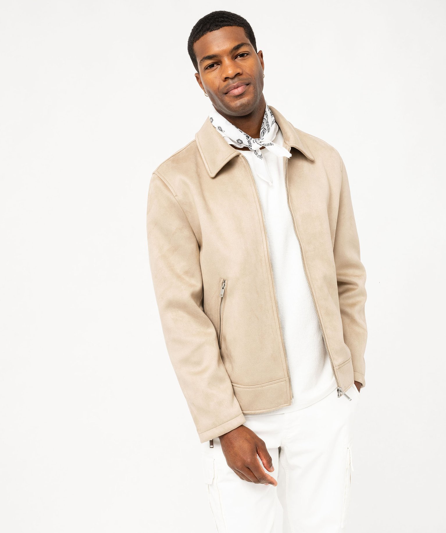 veste-beige-homme-239xzt-1.jpg Blouson en suédine fermeture zippée homme beige | GEMO – Image 1