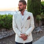 Pantalon à Rayures avec Veste Blanche à Double Boutonnage