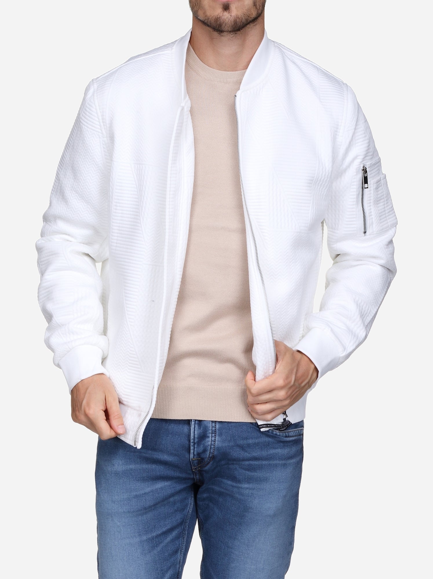 veste-blanche-homme-632pci-1.jpg Blouson piqué uni Frilivin Blanc – Image 1
