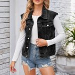 2024 Veste en Jean Femme sans Manches Court Gilet Denim Déchiré avec Poches et Boutons Lavé : Amazon.fr: Mode