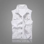 Veste sans manches en denim blanc pour hommes
