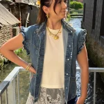 Veste en jean sans manche à volants
