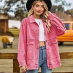 LCDIUDIU Veste en Jean Surdimensionnée pour Femme,Veste en Jean Rose Délavé Rétro À Manches Longues,Revers Boutonné,Veste De Transition,Manteau Décontracté pour Petit Ami,Vêtements D'Extérieur avec : Amazon.fr: Mode
