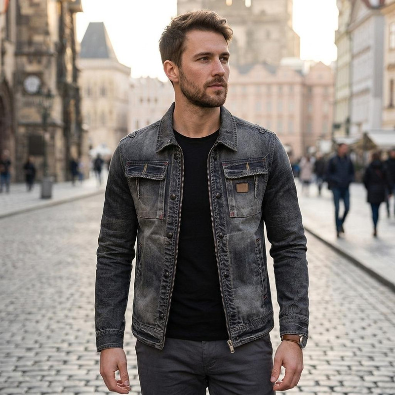 veste-en-jeans-homme-378rmt-1.jpg Veste Jean Homme – Blouson Denim Vintage Coupe Moderne – Image 1