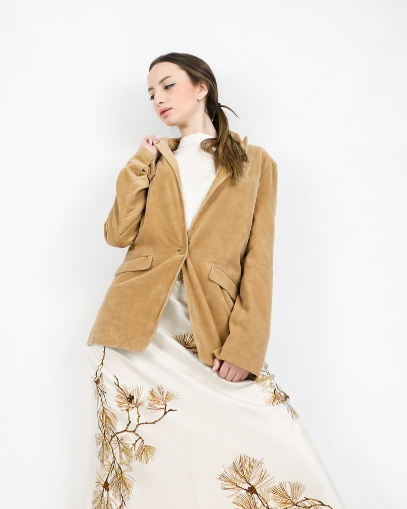 veste-en-velours-femme-082qcm-1.jpg Veste en velours côtelée camel Forte Forte pas cher Outlet La Pis... – Image 1