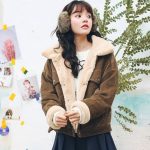 Blouson velours côtelé avec doublure fourrure intérieure épaisse pour femme