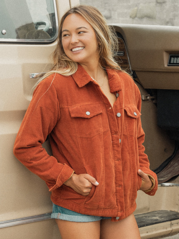 veste-en-velours-femme-550kzd-1.jpg On The Block Veste en velours côtelé pour Femme Veste en velours côtelé Marron Femme | Roxy – Image 1