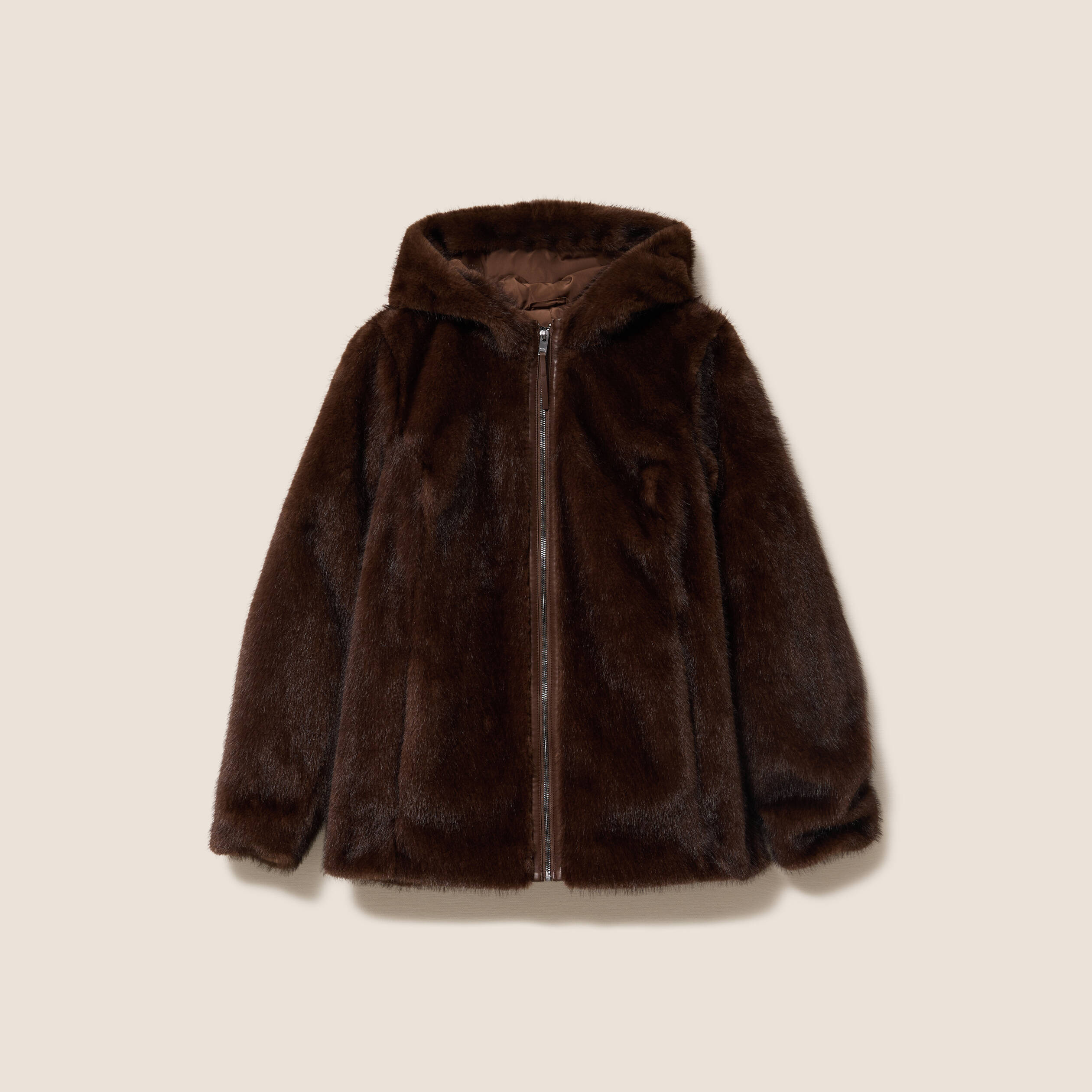 veste-fourrure-femme-751zeg-1.jpg Manteau en fausse fourrure à capuche marron foncé femme | Bréal – Image 1