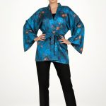 Veste Kimono Femme chic | L'Éclat Bleu Des Nuits Florales