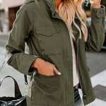 SDGR Veste Militaire Femme Blouson mi Saison Grande Taille Manteau Court Parka en Coton pour Printemps Kaki Jacket Veste en Jean Saharienne Femme Legere Sports Décontracté avec Poches Ziper S 5XL : Amazon.fr: