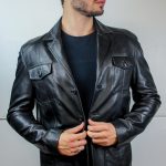 Veste demi longueur en Cuir Noir Pour Homme