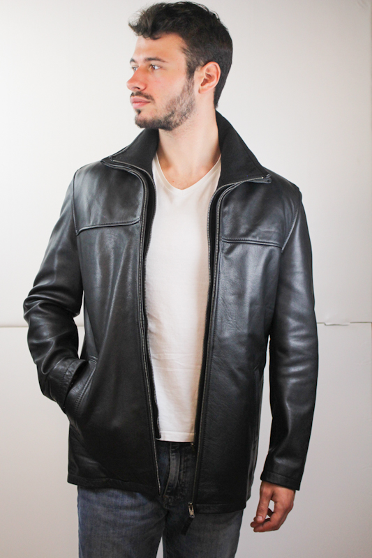 veste-noir-homme-017oza-1.jpg Veste demi longueur en cuir noir "Mike" Pour homme – Image 1