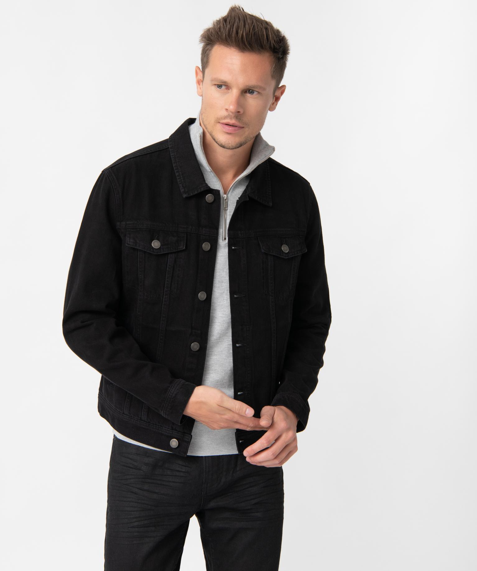 veste-noir-homme-440ubv-1.jpg Veste en jean homme coupe droite noir | GEMO – Image 1