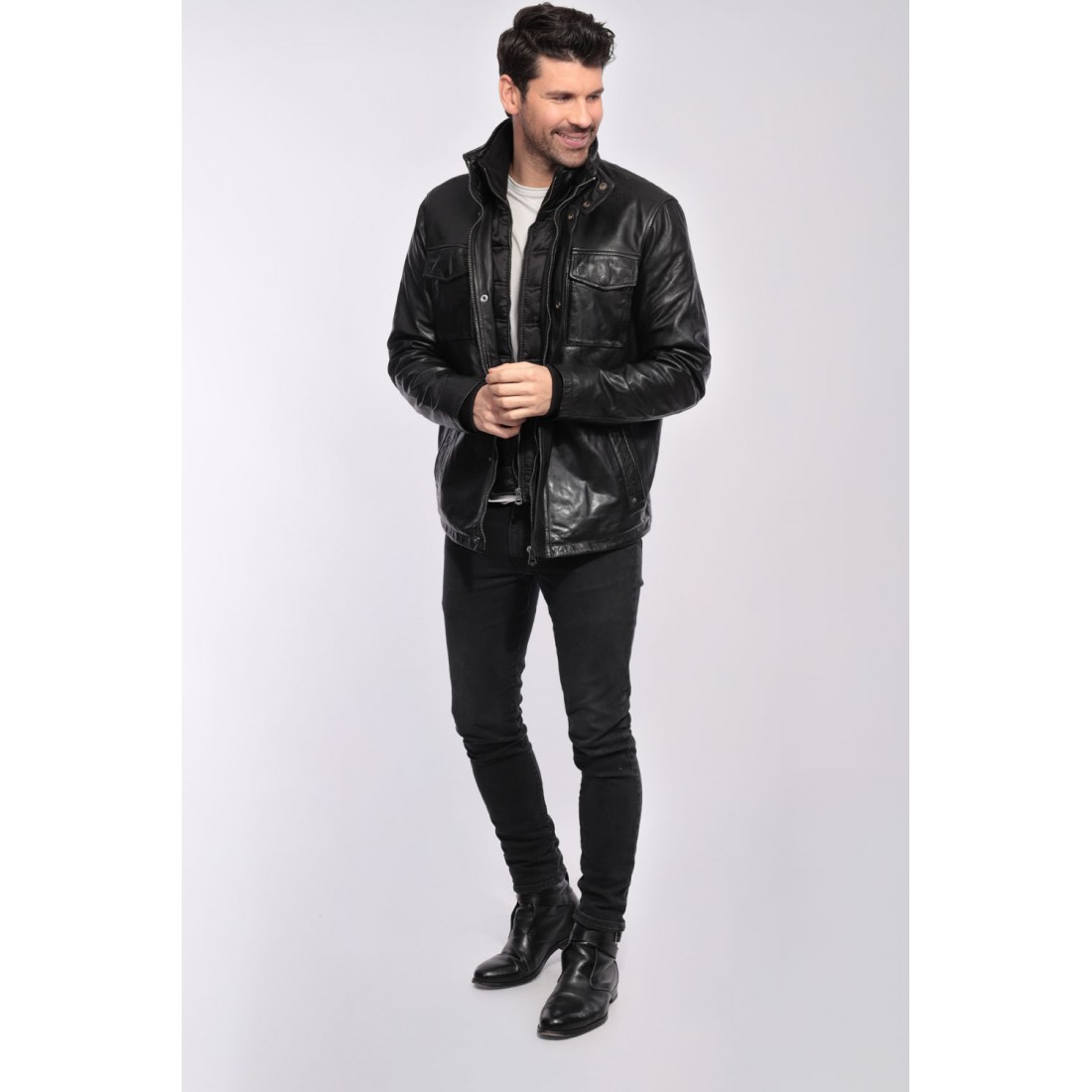 veste-noir-homme-900gtq-1.jpg Veste en cuir Anderson de Daytona homme noir – Image 1