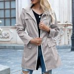 Manteaux Imperméables Grande Taille, Veste à Capuche Unicolore pour Femme avec Poches et Cordon de Serrage Hooded Waist Zipper Rainproof Outdoor pour ...