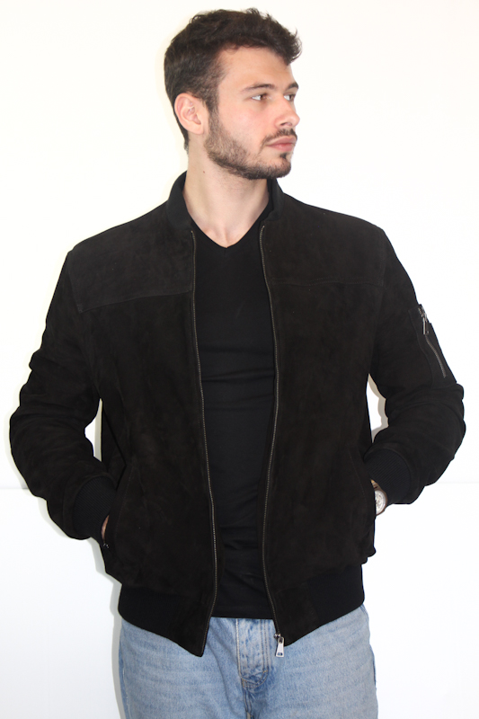 veste-teddy-homme-429xbj-1.jpg Blouson "Teddy" en Daim noir Pour homme – Image 1